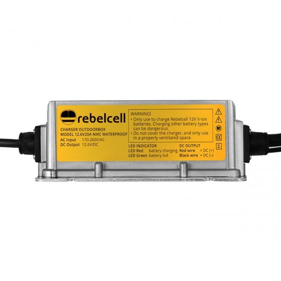 Cargador de batería Rebelcell Outdoorbox 12.6V20A Li-ion resistente al agua