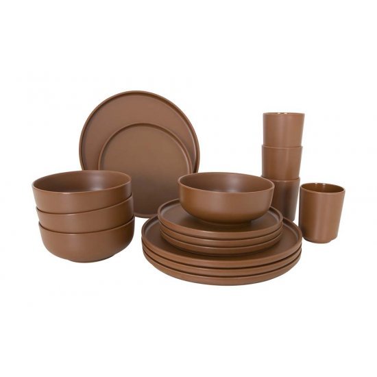 Vajilla de cerámica, 16 piezas, Color marrón mate